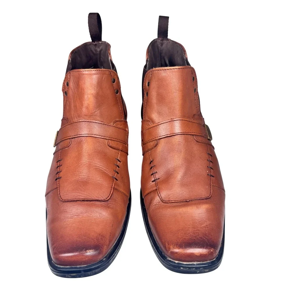 Leather Chelsea Boots Ankle Brown Square Toe Grunge Punk Streetwear Galileo 9.5